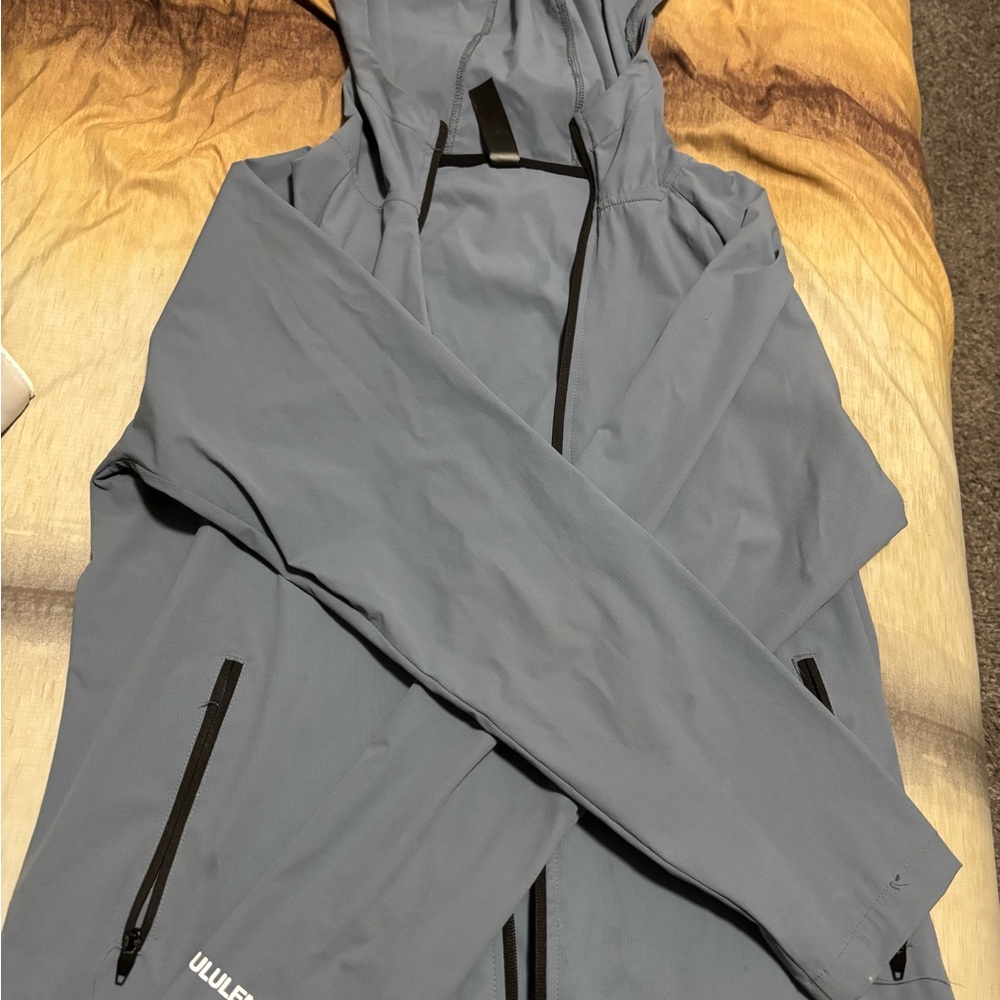 Gray Hooded Jacket with Black Accents